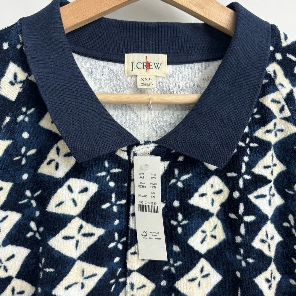 NWT J Crew polo oarsman navy terry cloth deco vacation poolside retro XXL - Picture 4 of 9